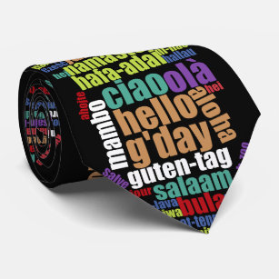 Colorful Hello in Many Languages Word Cloud Tie