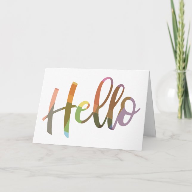 Colorful Hello Modern Script Friendly Greeting Card (Front)