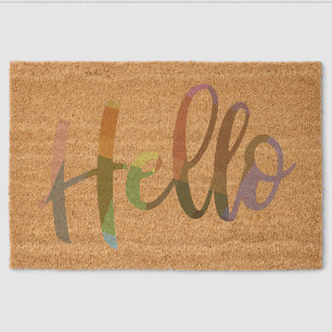 Colorful Hello Modern Script Front Door Welcome Fiber Doormat