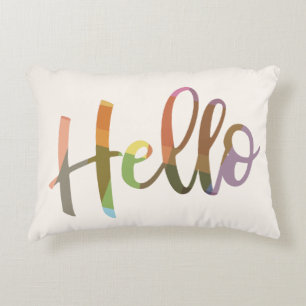 Colorful Hello Modern Script Home Decor Accent Pillow
