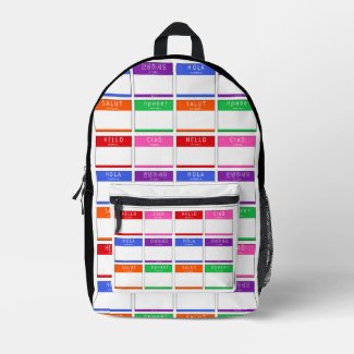 Colorful Hello My Name Is Salut Ciao Hola Backpack