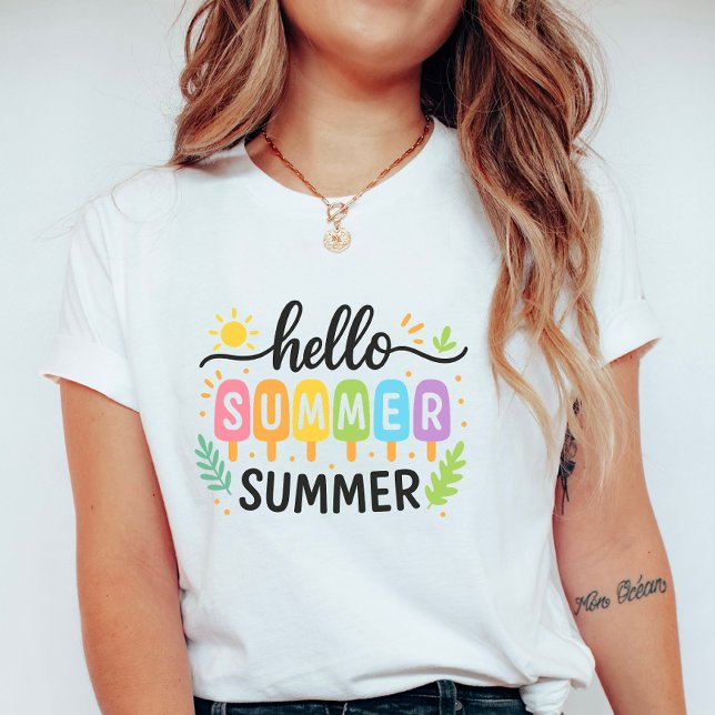 Colorful Hello Summer Ice Pop; Cute Vacation  T-Shirt (Creator Uploaded)