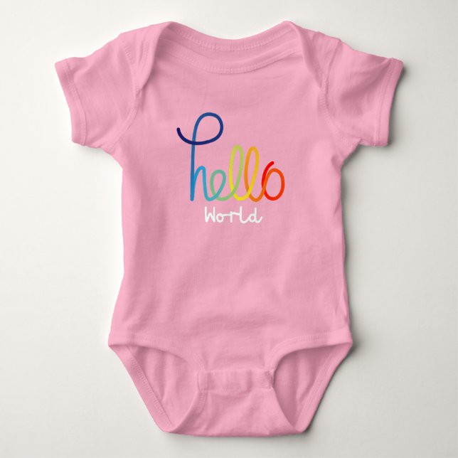 Colorful Hello World Baby Jersey Bodysuit (Front)