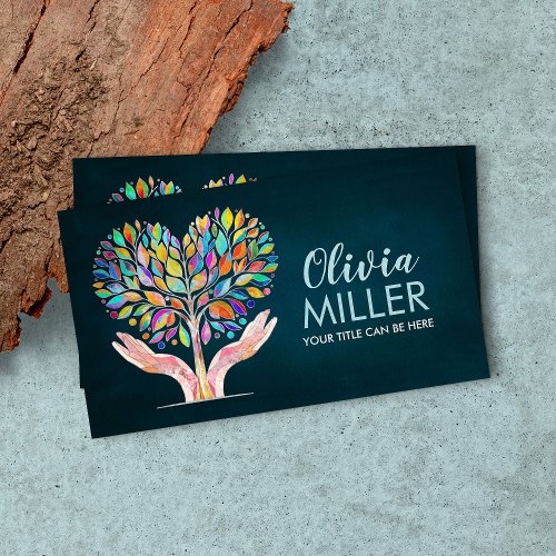 Colorful Helping Hands Heart Tree Mosaic Business Card