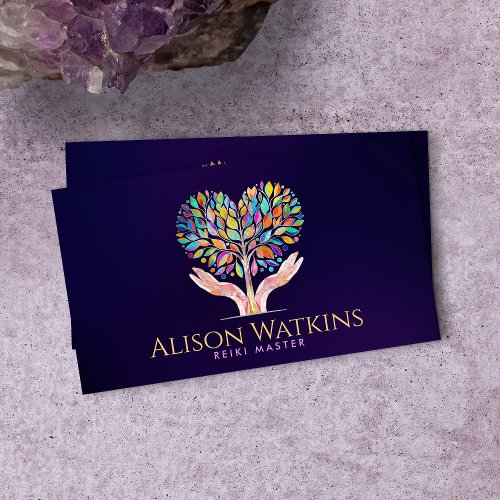 Colorful Helping Hands Heart Tree Mosaic Business Card