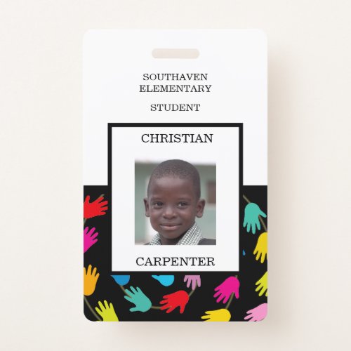 Colorful Helping Hands Student School Photo Badge