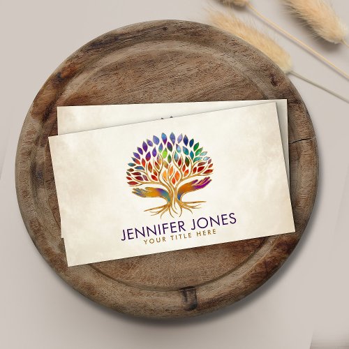 Colorful Helping Hands Tree  Business Card