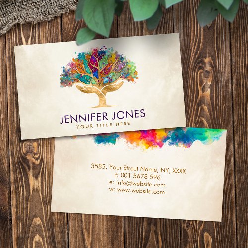 Colorful Helping Hands Tree  Business Card