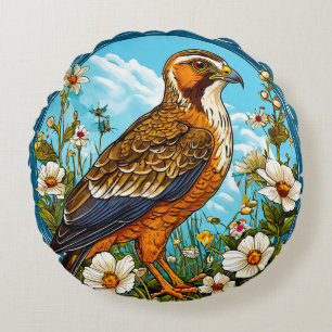 Colorful Hen harrier Bird Majestic Wildlife Raptor Round Pillow