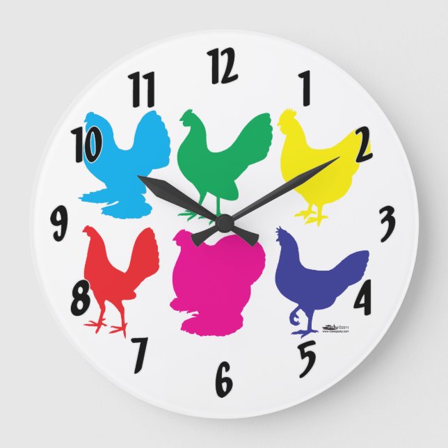 Colorful Hens Large Clock (Front)