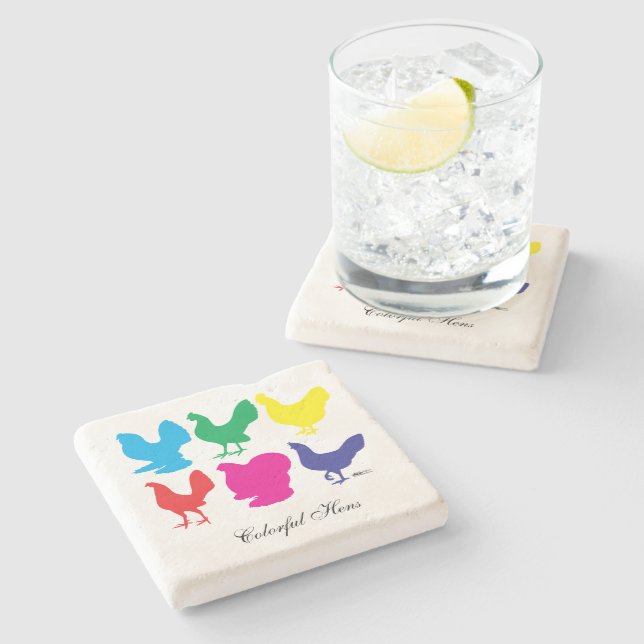 Colorful Hens Stone Coaster (Side)
