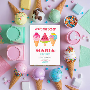 Colorful Here's the scoop Birthday Invitation