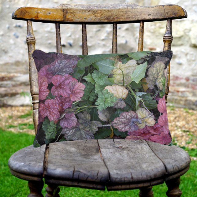 Colorful Heuchera Plant Leaves Botanical Accent Pillow (In Situ Chair)