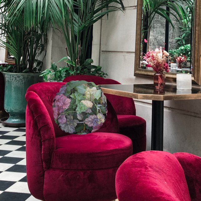 Colorful Heuchera Plant Leaves Botanical Round Pillow (In Situ Chair)