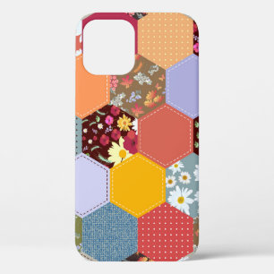 Colorful Hexagon Flowers Quilting Design iPhone 12 Case