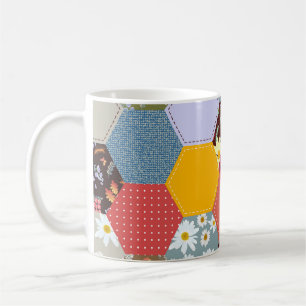 Colorful Hexagon Flowers Quilting Design Coffee Mug