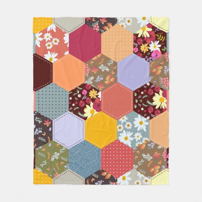 Colorful Hexagon Flowers Quilting Design Fleece Blanket (Front)
