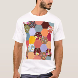 Colorful Hexagon Flowers Quilting Design T-Shirt