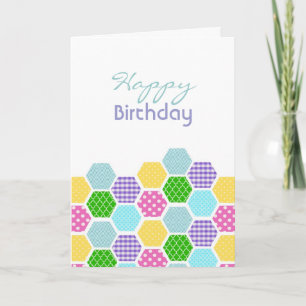 Colorful Hexagon pattern girls birthday card