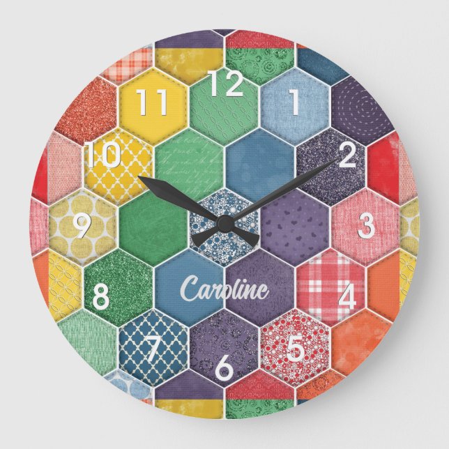 Colorful Hexagon Quilt Patch Wall Clock (Front)