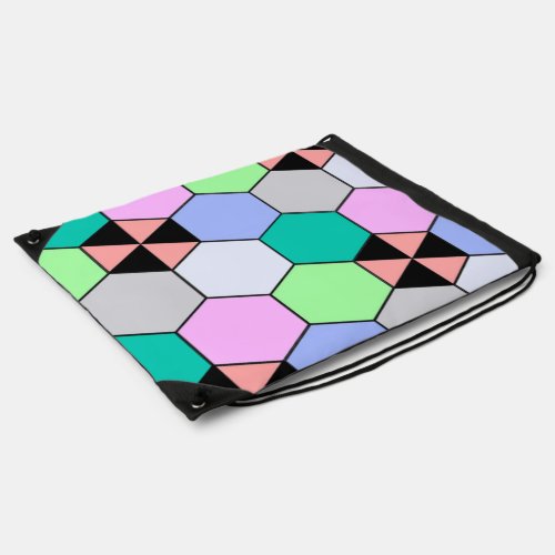 COLORFUL HEXAGON SHAPES DRAWSTRING BAG