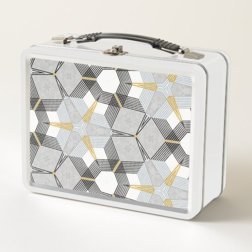 Colorful hexagon square geometric kaleidoscope metal lunch box