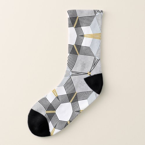 Colorful hexagon square geometric kaleidoscope socks