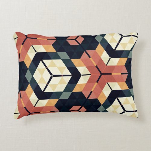 Colorful Hexagon Square Geometric Pattern Accent Pillow