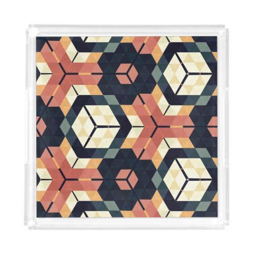 Colorful Hexagon Square Geometric Pattern Acrylic Tray