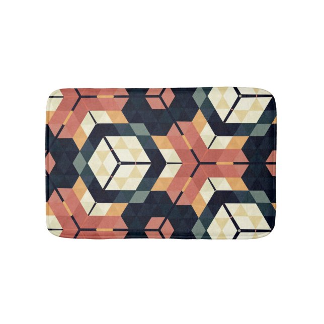 Colorful Hexagon Square Geometric Pattern Bath Mat (Front)