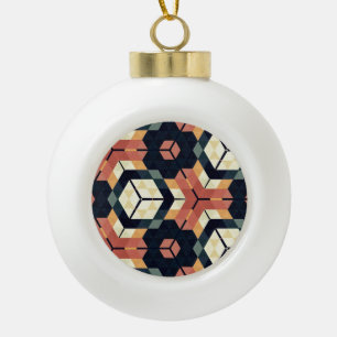 Colorful Hexagon Square Geometric Pattern Ceramic Ball Christmas Ornament