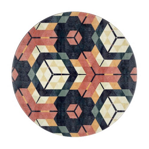 Colorful Hexagon Square Geometric Pattern Cutting Board
