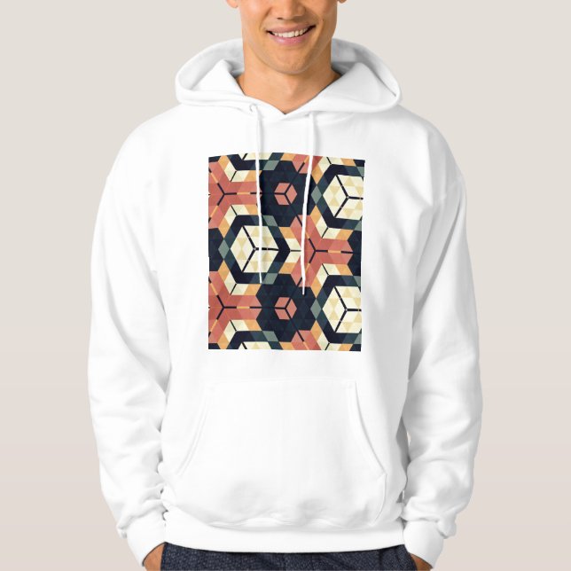 Colorful Hexagon Square Geometric Pattern Hoodie (Front)