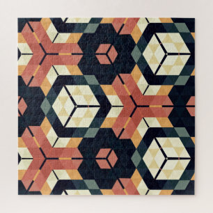 Colorful Hexagon Square Geometric Pattern Jigsaw Puzzle