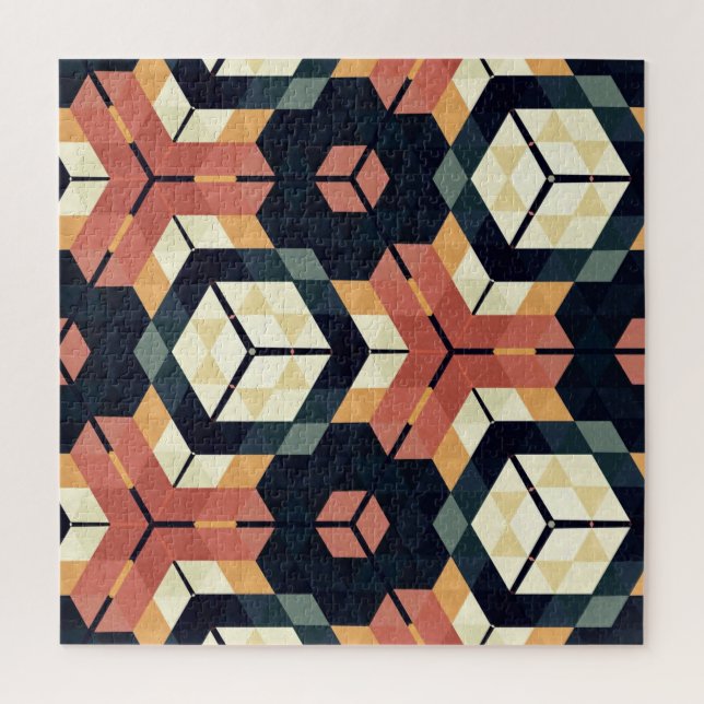 Colorful Hexagon Square Geometric Pattern Jigsaw Puzzle (Vertical)