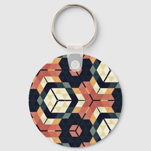 Colorful Hexagon Square Geometric Pattern Keychain (Front)