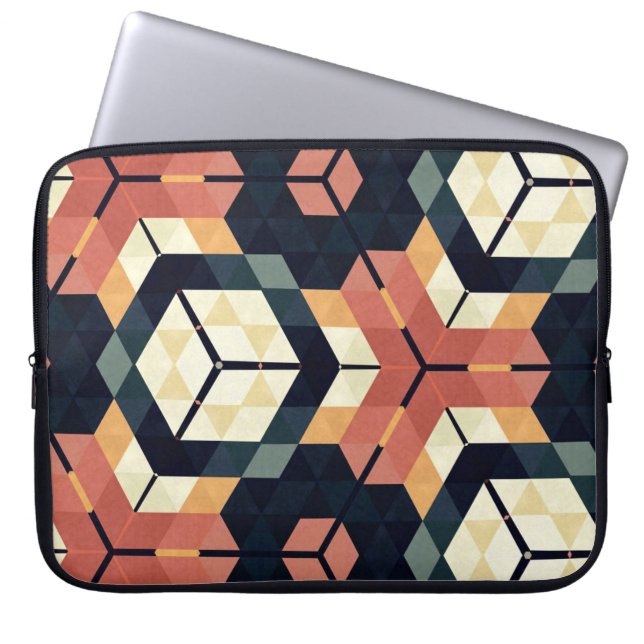 Colorful Hexagon Square Geometric Pattern Laptop Sleeve (Front)