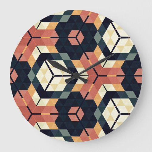 Colorful Hexagon Square Geometric Pattern Large Clock