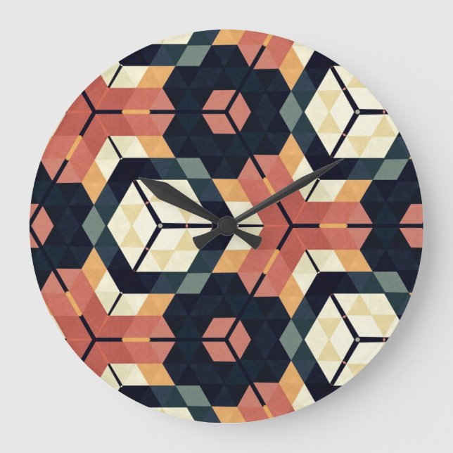 Colorful Hexagon Square Geometric Pattern Large Clock (Front)