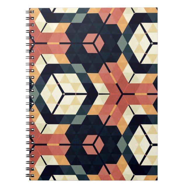 Colorful Hexagon Square Geometric Pattern Notebook (Front)