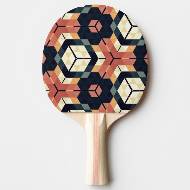 Colorful Hexagon Square Geometric Pattern Ping Pong Paddle (Front)