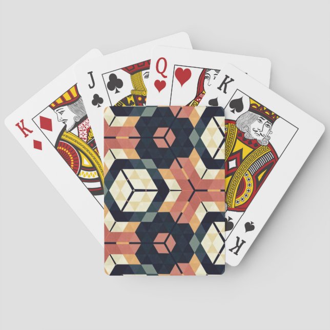 Colorful Hexagon Square Geometric Pattern Poker Cards (Back)