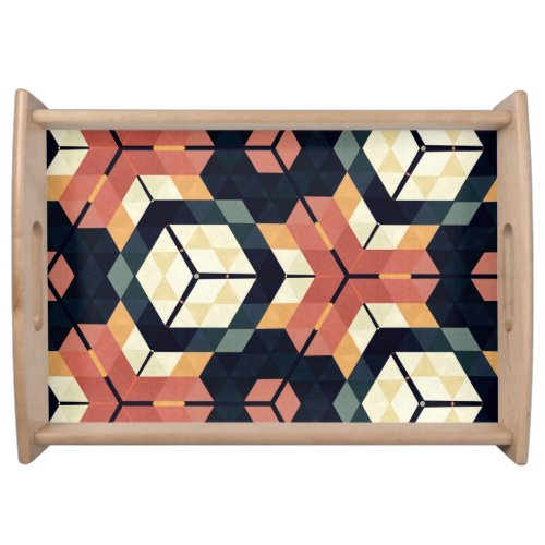 Colorful Hexagon Square Geometric Pattern Serving Tray