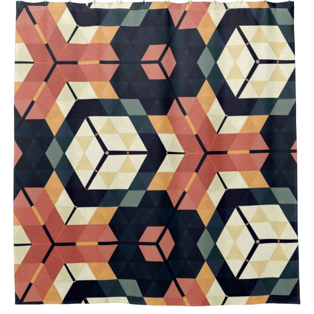 Colorful Hexagon Square Geometric Pattern Shower Curtain (Front)