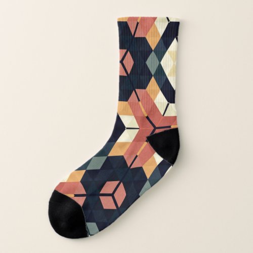 Colorful Hexagon Square Geometric Pattern Socks