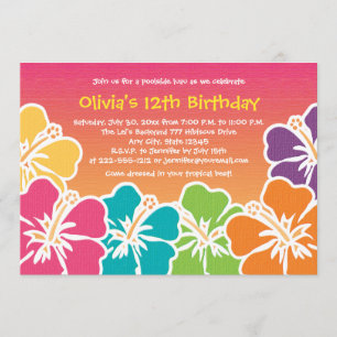 Colorful Hibiscus Birthday Invitations Any Age