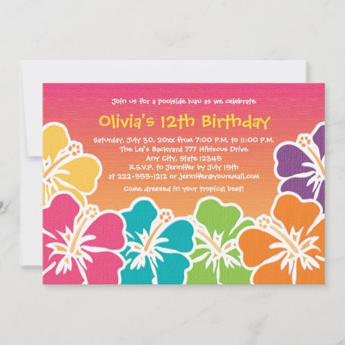 Colorful Hibiscus Birthday Invitations Any Age
