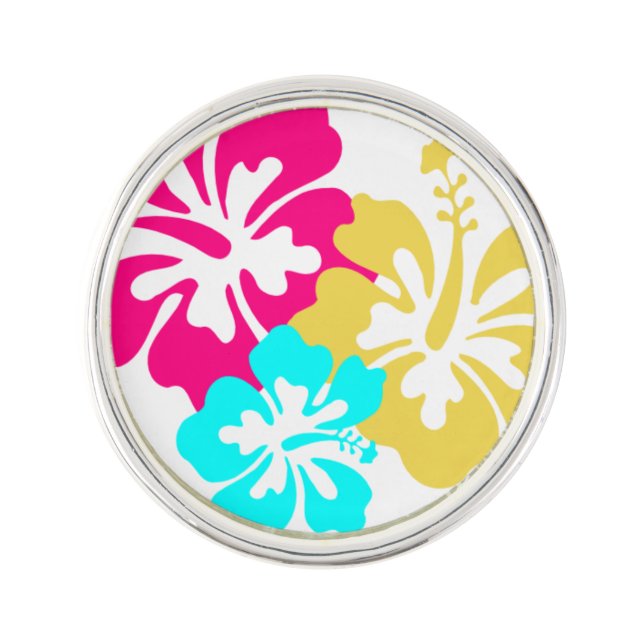 Colorful Hibiscus Design Lapel Pin (Front)