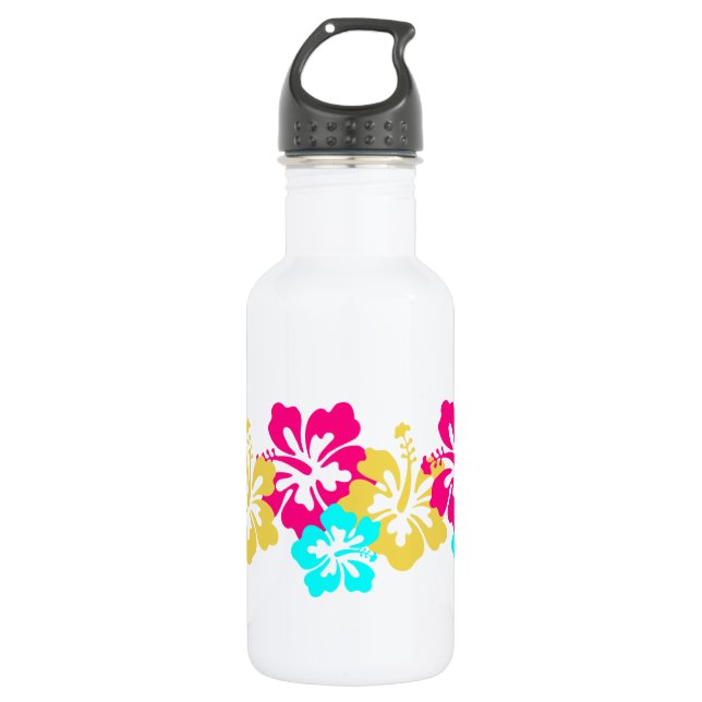 Colorful Hibiscus Design Water Bottle (Front)