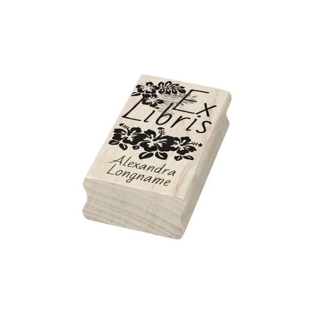 Colorful Hibiscus Ex Libris Bookplate Rubber Stamp (Stamp)